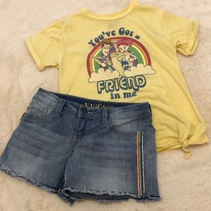 Fun Disney shirt and rainbow shorts
